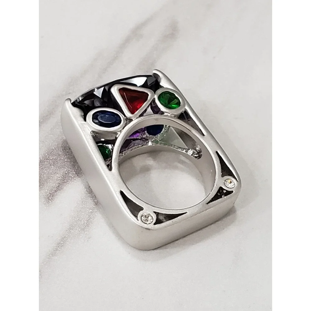 SIZE 5 Cocktail Statement Ring Geometric Art Deco Wearable Art Rainbow Chunky